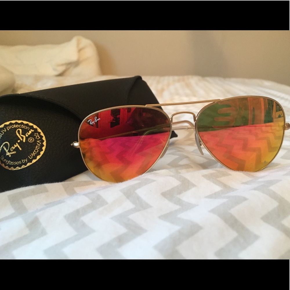 Orange/ reddish reflective aviator Ray-bans